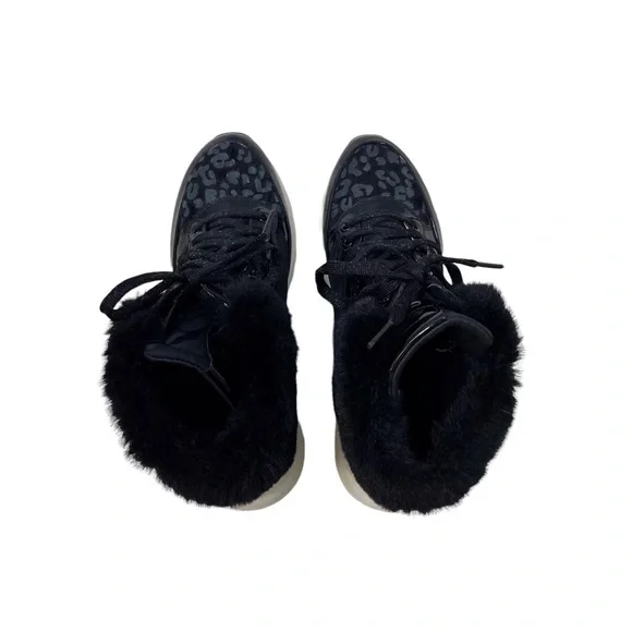 Geox Backsie Amphibiox Winter Boots Animal Print Faux Fur Black Size 7.5 Lace Up - Picture 6 of 10